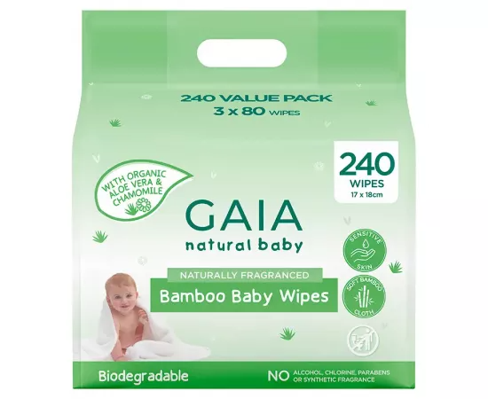 GAIA Natural Baby Bamboo Baby Wipes 240 Pack