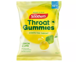 Soothers Throat Gummies Lemon and Lime 150g