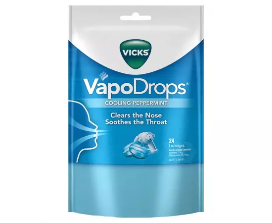 Vicks VapoDrops Cooling Peppermint Blue 24 Lozenges