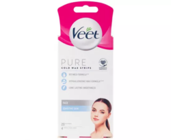 Veet Pure Hair Removal Cold Wax Strips Face Sensitive Skin 20 Pack