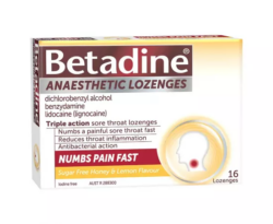 Betadine Anaesthetic Lozenges Honey and Lemon 16 Pack