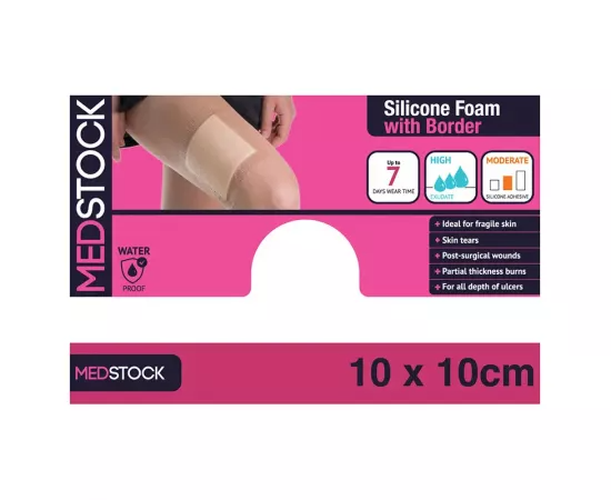 Medstock Silicone Foam Dressing With Border 10cm x 10cm