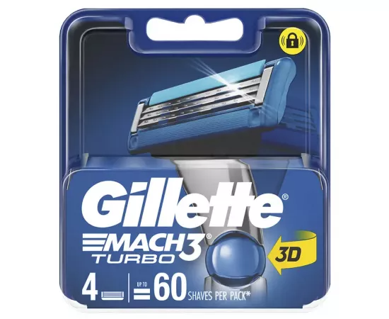 Gillette Mach3 Turbo Replacement Cartridges 4 Pack