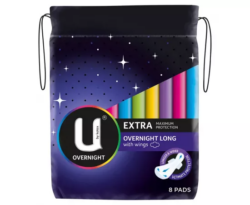 U by Kotex Overnight Extra Pads Long 8 Pack